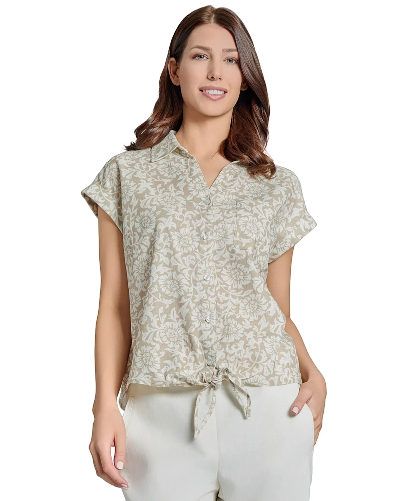 Jones New York Petite Tied Button-Front Blouse