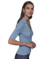 Karl Lagerfeld Paris Petite Ribbed Polo Sweater