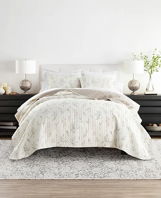 ienjoy Home Watercolor Leaves and Stripe Reversible 3-Pc. Lightweight Quilt Set, King/California King