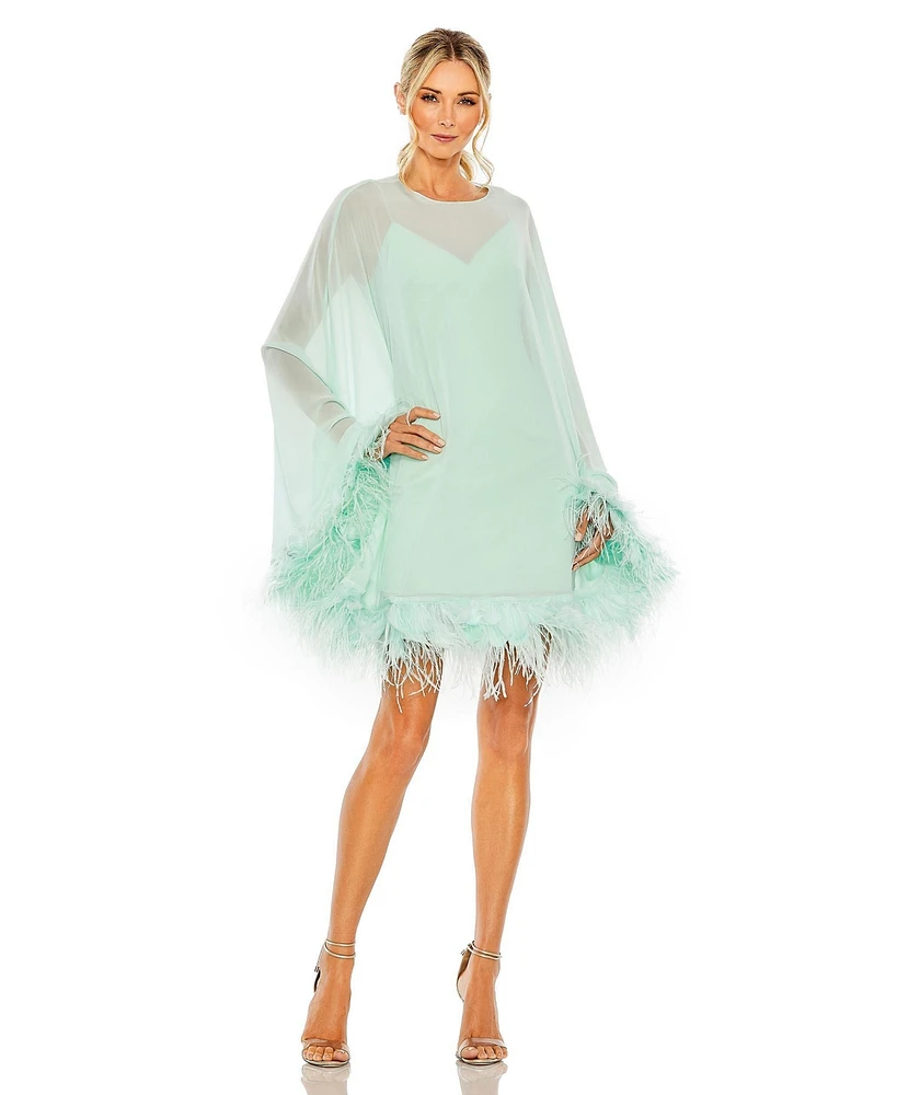 Mac Duggal Women's Trapeze Dress with Feather Trim