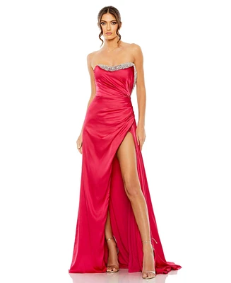 Mac Duggal Women's Strapless Ruched Embellished Gown