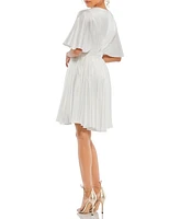 Mac Duggal Women's Satin Flowy Cape Sleeve Mini Dress