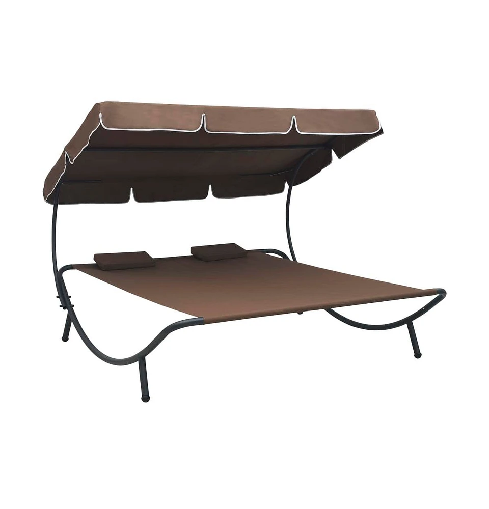 Patio Lounge Bed with Canopy and Pillows