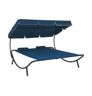 Patio Lounge Bed with Canopy and Pillows
