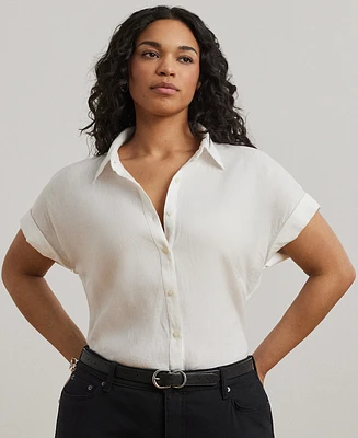 Lauren Ralph Plus Linen Dolman Sleeve Top