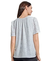 Jones New York Petite Short-Sleeve Knit Eyelet Top