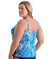 ShapeSolver by Mimi Flamingo Women's Barcelona Blues High Neck Tankini Swimsuit Top