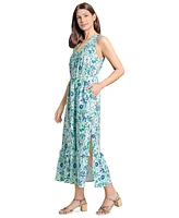 Jones New York Petite Side-Slit Printed Ruffle Dress