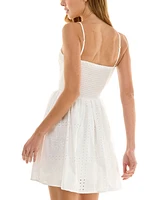 Juniors' Bow-Detail Eyelet Mini Dress