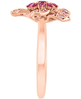 Effy Pink Sapphire (5/8 ct. t.w.) & Ruby (1/10 ct. t.w.) Flower Ring in 14k Rose Gold