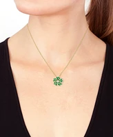 Effy Emerald (1-1/5 ct. t.w.) & Diamond (3/8 ct. t.w.) Clover Pendant Necklace in 14k Gold, 17" + 1" extender