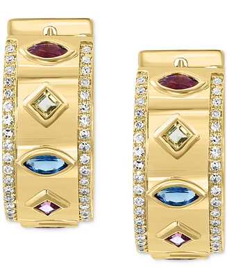 Effy Multi-Gemstone (3/4 ct. t.w.) & Diamond (1/4 ct. t.w.) Small Hoop Earrings in 14k Gold, 0.71"