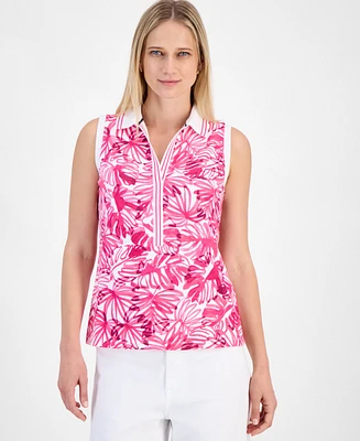 Nautica Jeans Women's Printed Pique-Knit Sleeveless Top