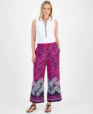 Nautica Jeans Women's Palm-Print Wide-Leg Pull-On Pants