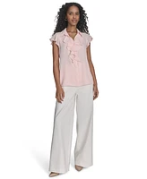 Calvin Klein Petite Solid Ruffle-Front Blouse