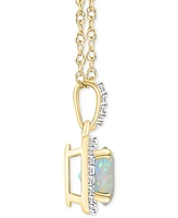 Lab-Created Aquamarine (1-2/5 ct. t.w.) & White Sapphire (1/6 Halo 18" Pendant Necklace 14k Gold (Also Opal