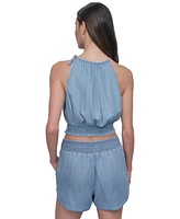 Dkny Jeans Women's Smocked-Waist Sleeveless Crop Top