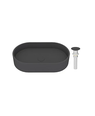 24x14 Inch Oval Bathroom Cement Art Basin with Matching Pop-Up Drain - Durable, Elegant, and Easy to Maintain
