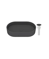 24x14 Inch Oval Bathroom Cement Art Basin with Matching Pop-Up Drain - Durable, Elegant, and Easy to Maintain