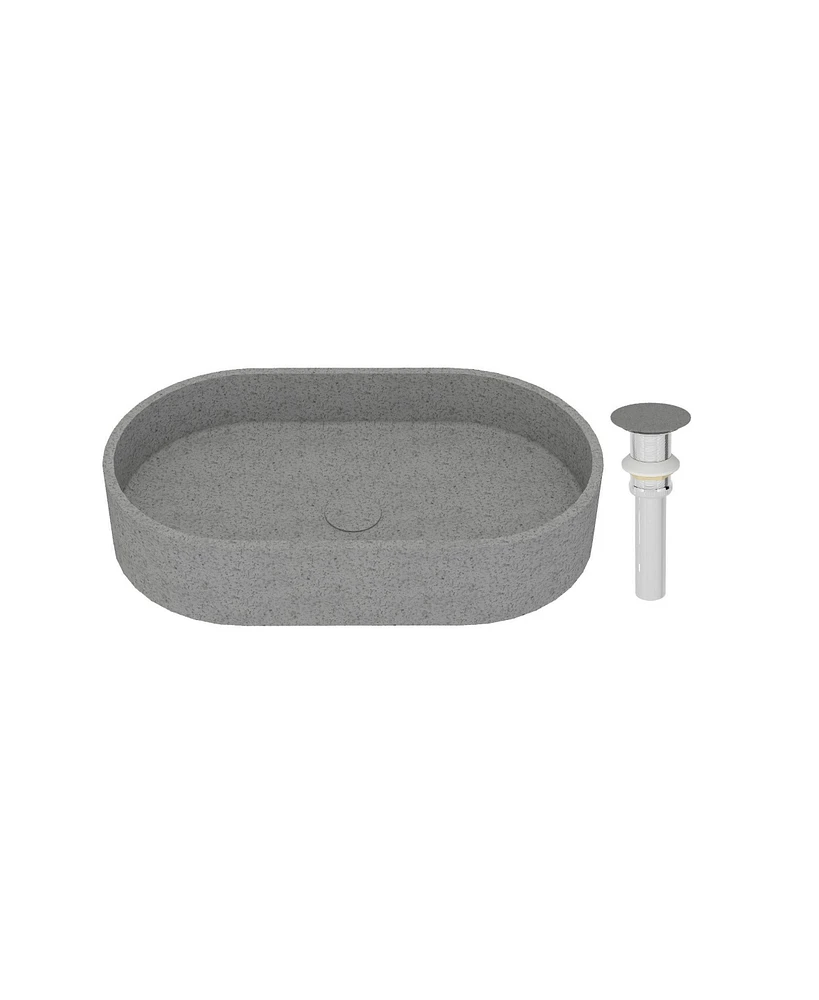 24x14 Inch Oval Bathroom Cement Art Basin with Matching Pop-Up Drain - Durable, Elegant, and Easy to Maintain