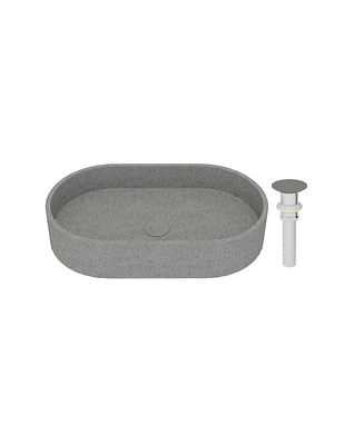 24x14 Inch Oval Bathroom Cement Art Basin with Matching Pop-Up Drain - Durable, Elegant, and Easy to Maintain