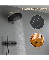 Casainc Two Functions 16 Inch Wall Mounted Thermostatic Shower System with Handheld Shower