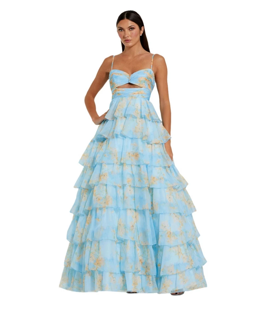 Mac Duggal Women's Floral Cut Out Ruffle Tiered Gown