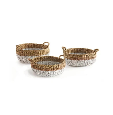 Seagrass Shallow Baskets With Handles, Set Of 3