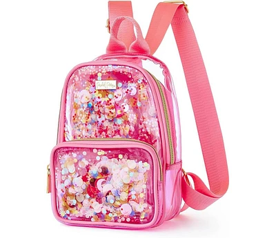 Packed Party Pink Mini Clear Confetti Backpack Women's Small Fashion Shoulder Bag Great for Ladies at Work, Travel, and the Beach