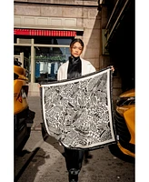 Jessie Zhao New York Double Sided Wool Silk Scarf Of Black Garden