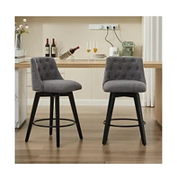 Set of 2 Swivel Counter Height Bar Stools, Linen Upholstered Chairs with Button-Tufted Backrest & 360° Rotation-The Pop Home