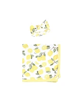 Hudson Baby Baby Girls Hudson Gown, Swaddle Blanket and Cap or Headband, Lemons, 0-6 Months