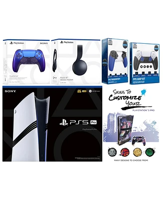 Sony Playstation 5 Pro Bundle with Black Pulse Headset, Extra Volcanic Red Controller, Trigger Stop Kit, Fps Grip Kit and MightySkins Decal Voucher Pl