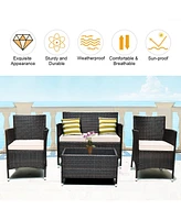 8PCS Rattan Patio Furniture Set Cushioned Sofa Chair Coffee Table