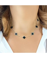 The Lovery Onyx Clover Necklace 14K White Gold