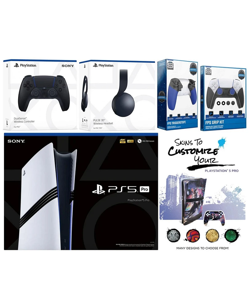 Sony Playstation 5 Pro Bundle with Black Pulse Headset, Extra Volcanic Red Controller, Trigger Stop Kit, Fps Grip Kit and MightySkins Decal Voucher Pl