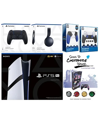 Sony Playstation 5 Pro Bundle with Black Pulse Headset, Extra Volcanic Red Controller, Trigger Stop Kit, Fps Grip Kit and MightySkins Decal Voucher Pl