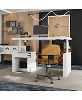 Famapy L-Shaped 70.9 in. W Adjustable Height Desk Ergonomic Stand-up Desk White Home Office Sit with Memory Preset Controller