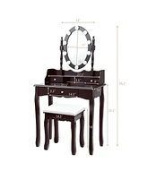 Oval Mirror Vanity Set with 10 Led Dimmable Bulbs and 3 Drawers