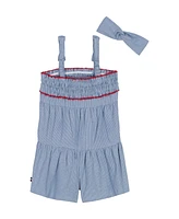 Tommy Hilfiger Baby Girls 2-Piece Striped Denim Romper Headband Set