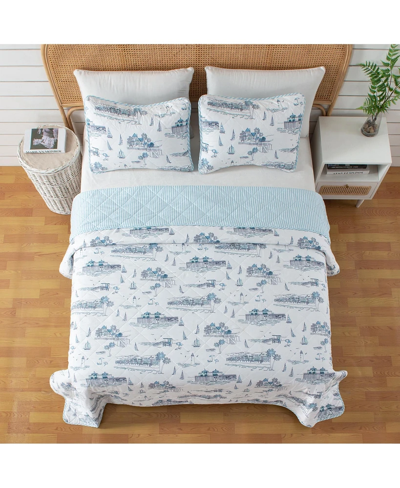 Linery & Co. Coastal Toile Microfiber Quilt Set With Shams