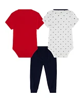 Tommy Hilfiger Baby Boy 3-Piece Signature Bodysuits Combed Interlock Joggers Set
