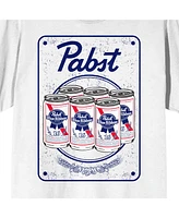 Pabst Blue Ribbon Men's Placement Print Crew Neck Short Sleeve White T-shirt