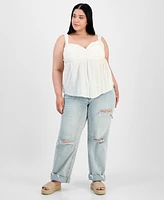 Derek Heart Trendy Plus Lace-Trim Sweetheart-Neck Tank