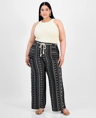 Derek Heart Trendy Plus Printed Rope-Belt Stretch Pants