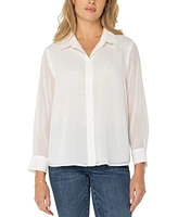 Liverpool Los Angeles Women's Long Sleeve Woven Shirt with Pleated Back Top