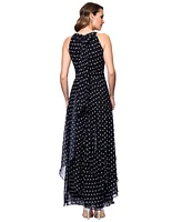 Betsy & Adam Petite Halter-Neck Sleeveless A-Line Gown