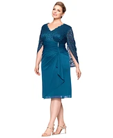 Betsy & Adam Plus Lace Draped-Back Sheath Dress