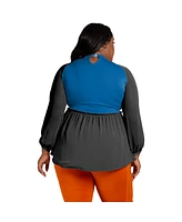 Poetic Justice Plus Mock Neck Lantern Sleeve Two Tone Peplum Tunic
