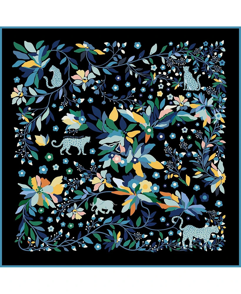 Jessie Zhao New York Double Sided Wool Silk Scarf Of Night Jungle Reverie